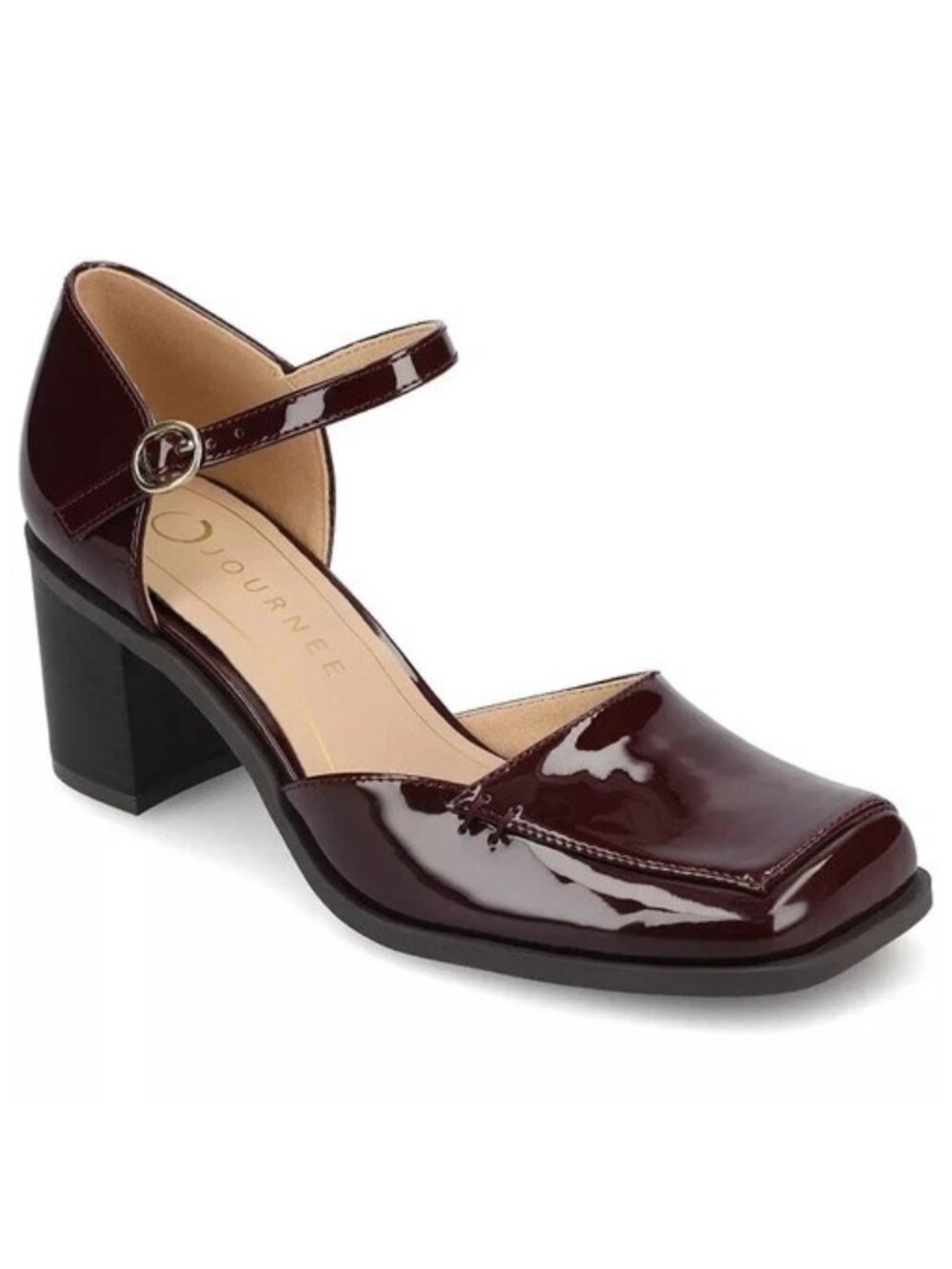Journee Collection Evangeline Buckle Strap Block Heel Pumps Size 7.5 M NWT